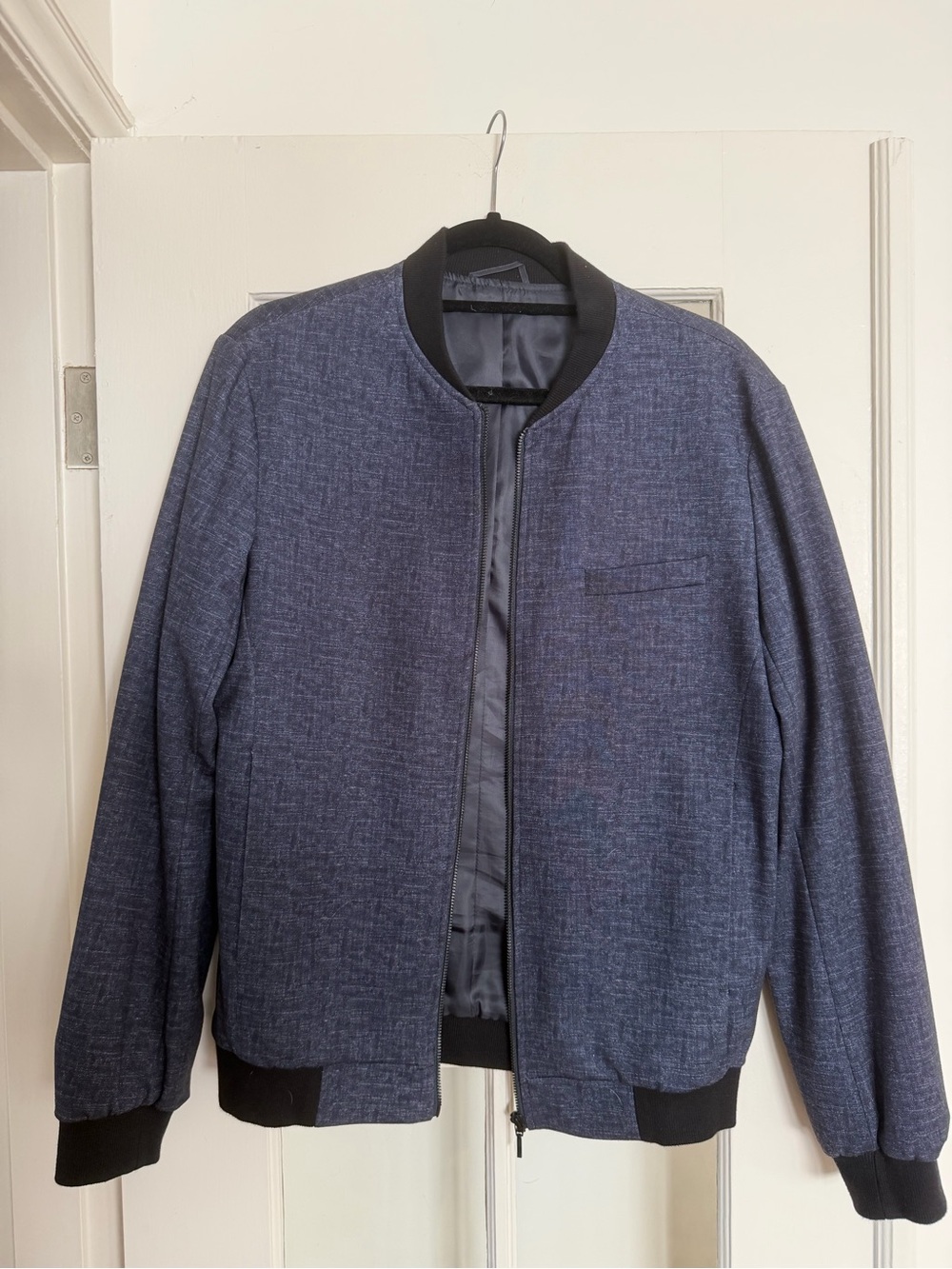 Topman Blue Textured Bomber Jacket